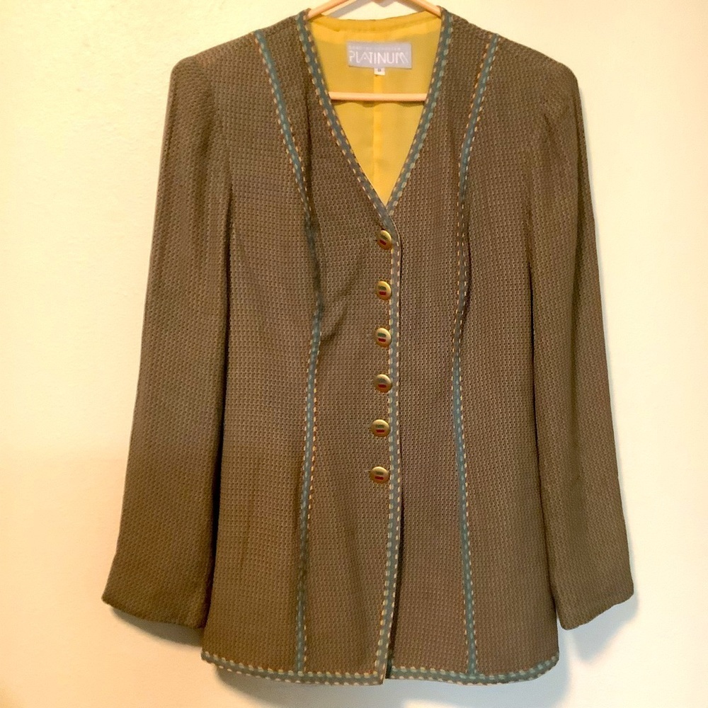 Dorothy Schoelen Platinum 80’s retro vintage size8 decorative gold button blazer
